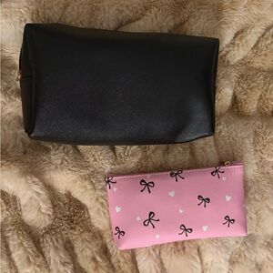 Black and Pink Bow Cosmetic Pouch Set